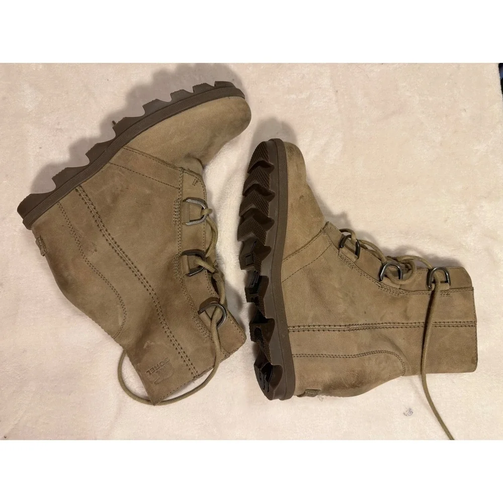 Sorel Joan of Arctic Wedge II Brown Suede Lace Up Ankle Boots Womens